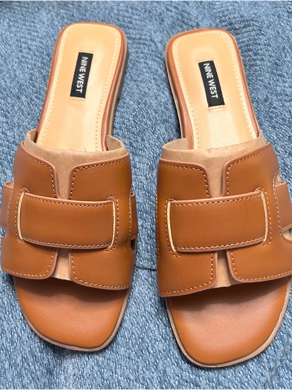 Nine West Cognac Brown Slide Sandals
